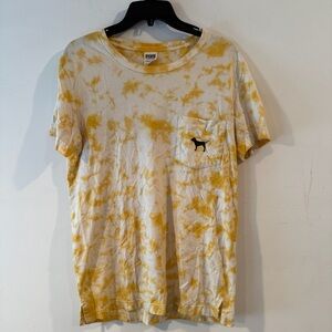 VS PINK Women’s Yellow Tie-Dye Tee Shirt Sz XS